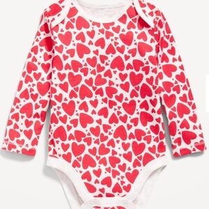 Red and White Heart Long Sleeve Print Bodysuit